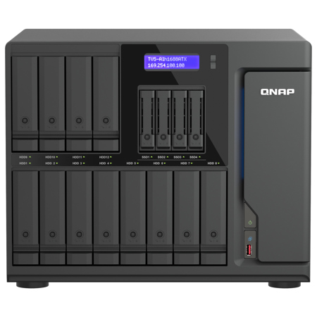 QNAP TVS-AIh1688ATX 16-Bay Tower ZFS AI NAS Enclosure, Ultra 9,32GB RAM,Diskless
