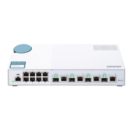 Qnap QSW-M408-4C 12-Port Switch, 8x 1GbE, 4x 10GbE SFP+/RJ45 Combo Ports,NBASE-T