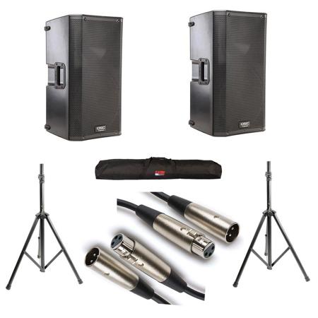 QSC K12 2x 12" 2-Way 1000W Powered Loudspeaker W/2x Cables/2x Stands/Stand Bag