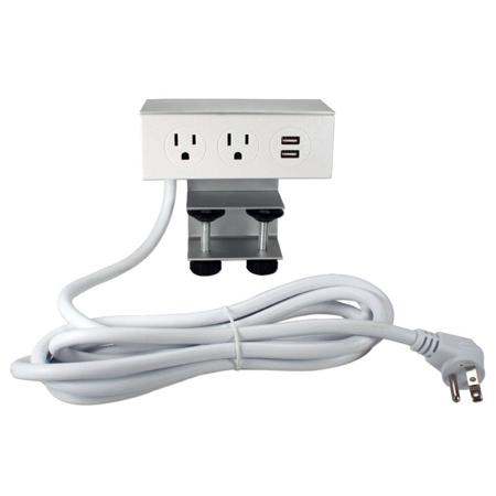 QVS Adjustable Deskmount Dual-Power Outlets with Dual USB 2.1 Amp Charger & 10' Power Cord