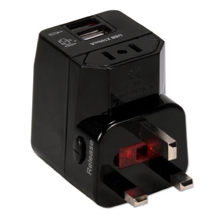 QVS Premium World Travel Power Adapter with Surge Protection, Black