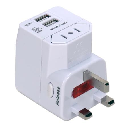 QVS Premium World Travel Power Adapter with Surge Protection, White