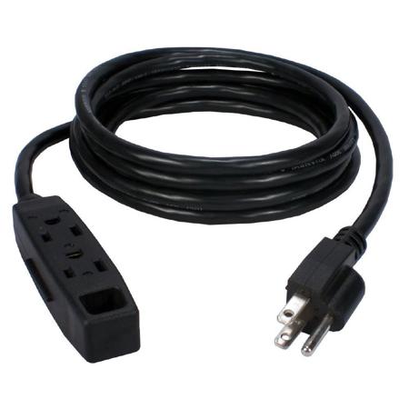 QVS 15' 3-Outlet 3-Prong Power Extension Cord, 16 AWG