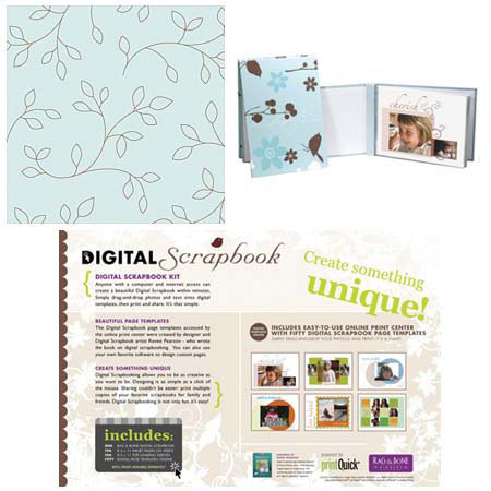 Rag & Bone Bindery Rag & Bone Digital Scrapbook, Refillable Inkjet Album with 10 Plastic Pocket Pages & Ten 8.5x11" Dual Sided Matte Archival Sheets, Blue Arbor Cover
