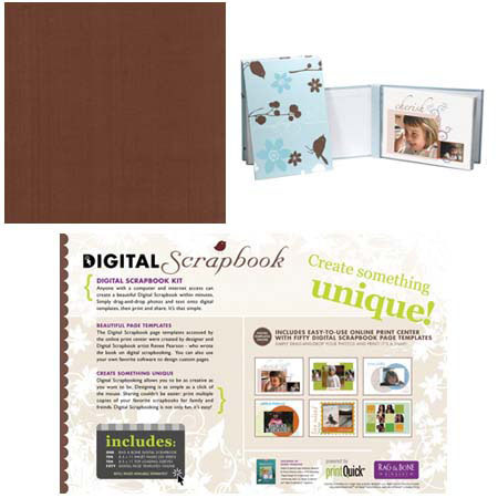 Rag & Bone Bindery Rag & Bone Digital Scrapbook, Refillable Inkjet Album with 10 Plastic Pocket Pages & Ten 8.5x11" Dual Sided Matte Archival Sheets, Basic Brown Cover