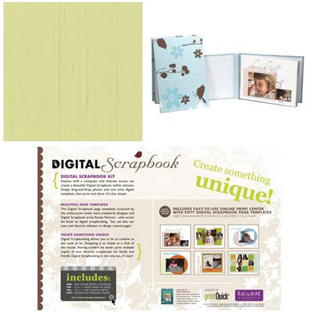 Rag & Bone Bindery Rag & Bone Digital Scrapbook, Refillable Inkjet Album with 10 Plastic Pocket Pages & Ten 8.5x11" Dual Sided Matte Archival Sheets, Pear Cover