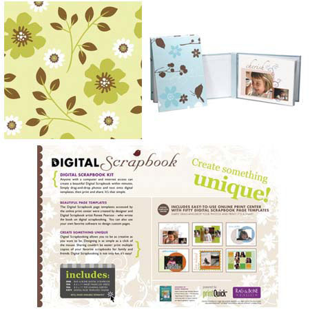 Rag & Bone Bindery Rag & Bone Digital Scrapbook, Refillable Inkjet Album with 10 Plastic Pocket Pages & Ten 8.5x11" Dual Sided Matte Archival Sheets, Green Topiary Cover