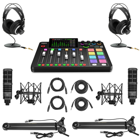 Rode RODECaster Pro II Production Studio Console, Bundle with 2x Turnstile Audio TAP300 Broadcast Microphones and 2x H&A Broadcast Arm