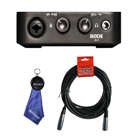 Rode AI-1 Studio-Quality USB Audio Interface - With 6' 6mm Rubber XLR Microphone Cable, Fiber Optic Cleaning Cloth