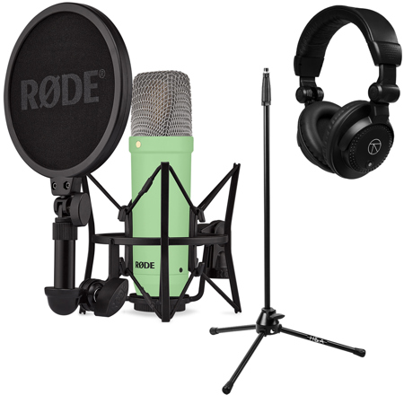 Rode Signature Series NT1 Cardioid Condenser Studio Microphone Green with Stand & Headphones