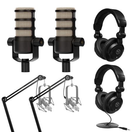 Rode 2x PodMic Dynamic Podcasting Microphone w/Broadcast Arm, Headphones,  Cable PODMIC A2