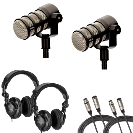 Rode 2x PodMic Dynamic Podcasting Microphone w/Broadcast Arm, Headphones,  Cable PODMIC A2