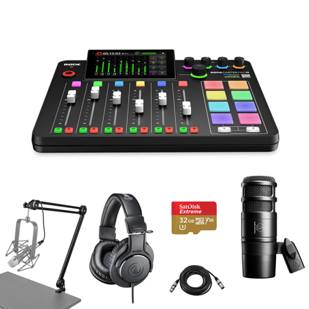 Rode RodeCaster Pro II Production Studio w/AT2040 Mic, Arm, Headphone, 1 User
