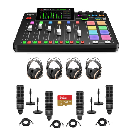 Rode RODECaster Pro II Integrated Audio Production Studio Console Bundle with 4x TAP300 Mic, 4x TAPH700 Headphones, 4x Mic Stand, 4x M to F XLR Cable, 32GB microSD Card