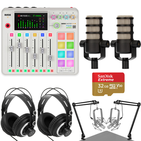 Rode RODECaster Pro II Studio Console w/2x PodMic, 2x Broadcast Arm,2x Headphone