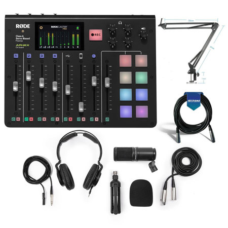 Rode RodeCaster Integrated Podcast Production Console W/Zoom ZDM-1 Mic Pack/More