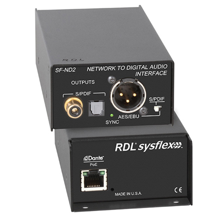 RDL SF-ND2 Dante Network Audio Signal to Digital Audio Interface