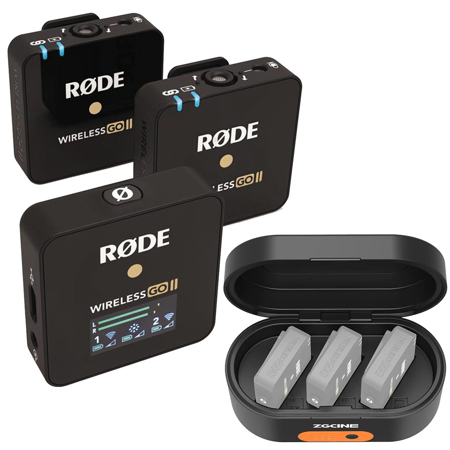 Rode Wireless GO II Compact Microphone System w/2x Transmitters & 1x Receiver Bundle w/ZGCINE ZG-R30 Charging Case