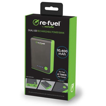 Re-Fuel The Adventurer 10400mAh Dual USB Rechargeable Power Bank, Black