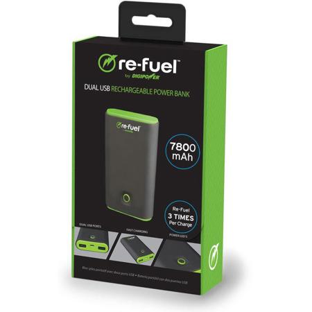 Re-Fuel The Techie 7800mAh Dual USB Rechargeable Power Bank - Black SKU#1098599