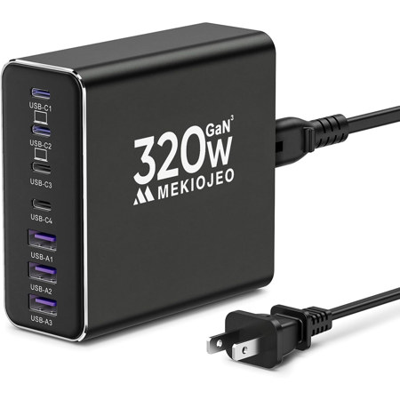 Adorama 320W 7-Port USB GaN Desktop Charging Station, Coal Black