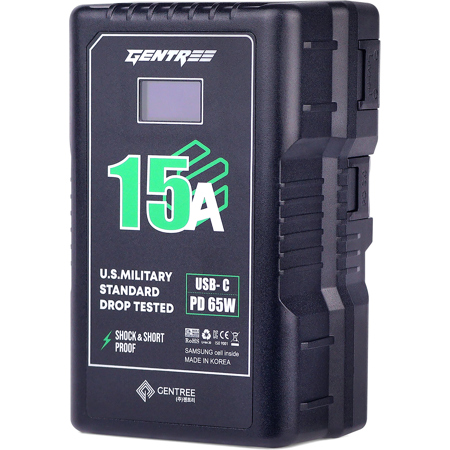 GENTREE V-Mount Life-Cyle Counter Battery with OLED Display (160Wh, 15A)