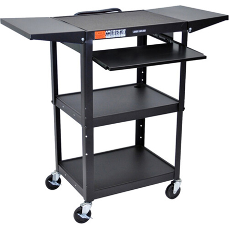 Luxor Adjustable Height Steel Utility Cart with Keyboard Tray and Drop Leaf Shelves, Black