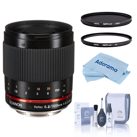 Rokinon Reflex 300mm f/6.3 ED UMC CS Lens for Sony E-Mount, Black, Bundle with Hoya 58mm UV and CPL Filters