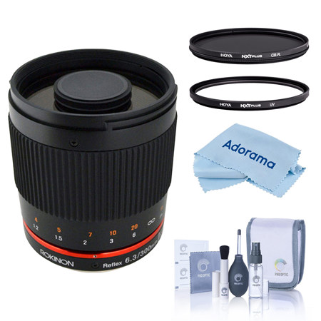 Rokinon Reflex 300mm f/6.3 ED UMC CS Lens for Canon EF-M w/58mm UV & CPL Filters