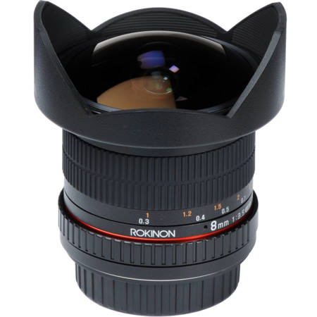 Rokinon HD8M-N 8mm f/3.5 HD 魚眼レンズ 自動絞りチップと取り外し可能なフード Nikon DSLR 8-8mm用 固定式非ズームレンズ : Rokinon HD8M-N 8mm f⁄3.5 HD Fisheye Lens with Auto
