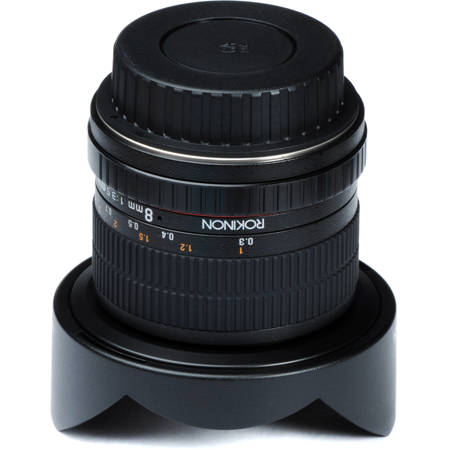 Rokinon HD8M-N 8mm f/3.5 HD 魚眼レンズ 自動絞りチップと取り外し可能なフード Nikon DSLR 8-8mm用 固定式非ズームレンズ : Rokinon HD8M-N 8mm f⁄3.5 HD Fisheye Lens with Auto