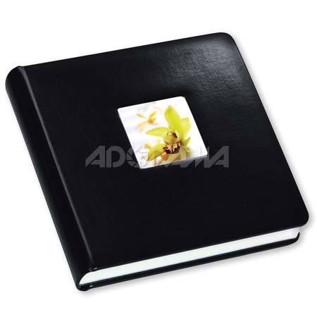 Renaissance Albums Library Bound Album, 12 Pages holds up to 10x10" Matted Photos, Black Durapelle Covers with Photo Window, Black Pages, Silver Gilding