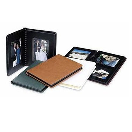 Renaissance Albums lan, Slip In Album with Burgundy Leather Covers and 10 Library Bound Black Pages, Holds 4x6" Photos 2-Up.