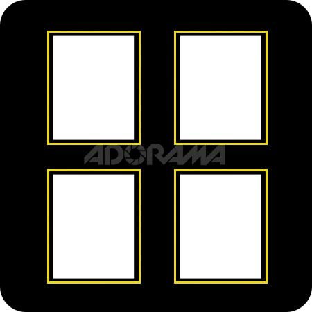 Renaissance Albums Slip-In Mat, Large, Black with Gold Stamping, 4-4x5 Rectangular Openings, 1 Mat