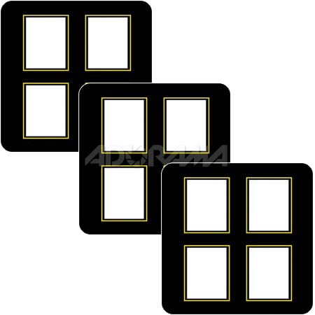 Renaissance Albums - Slip-In Mat, Large, Black with Gold Stamping, 4-4x5 Rectangular Openings, 1 Mat (3 Pack)