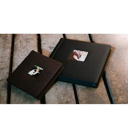 Renaissance Albums The Ventura, Bound Album with 15 Peel & Mount 12x12" Matted Pages, Brown Polyurethane Covers with Photo Window & Black Pages