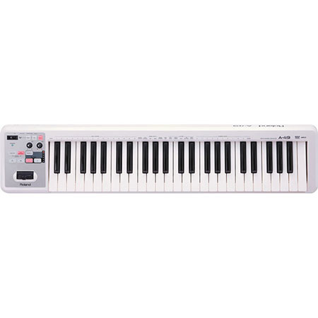 Roland A-49 MIDI Keyboard Controller, 49 Velocity Sensitive Keys, USB, White