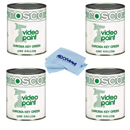 Rosco 4 Pack Chroma Key Matte Green Paint Gallon - With Microfiber Cleaning Cloth,
