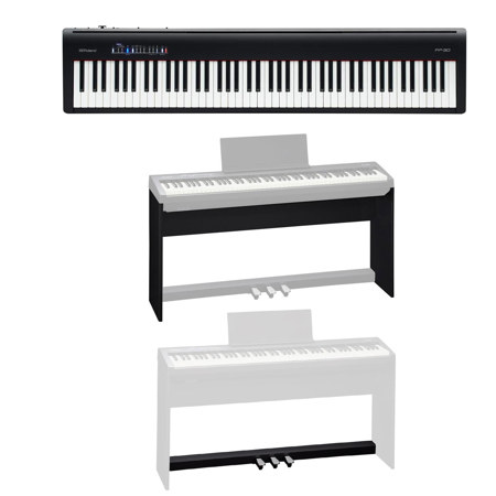 Roland FP 30 Digital Piano Black Bundle With Roland KSC 70 Custom Stand Roland KPD 70 Pedal Unit