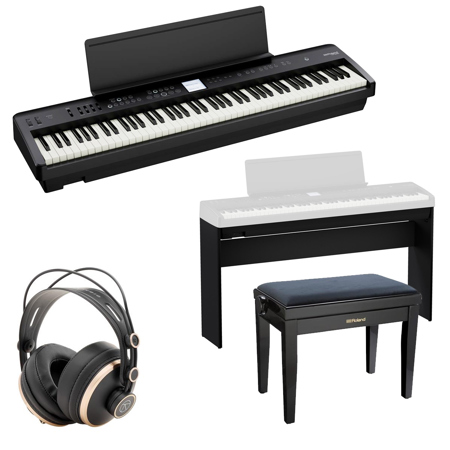 Roland FP-E50 88-Key SuperNATURAL Digital Piano Bundle with KSFE50 Custom Stand, RPB-220 Piano Bench, Monitoring Headphones