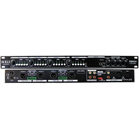 Rolls RM424 Four Zone Mixer, &gt; 75 dB Signal-to-Noise Ratio, 20 Hz to 20 kHz Frequency Response