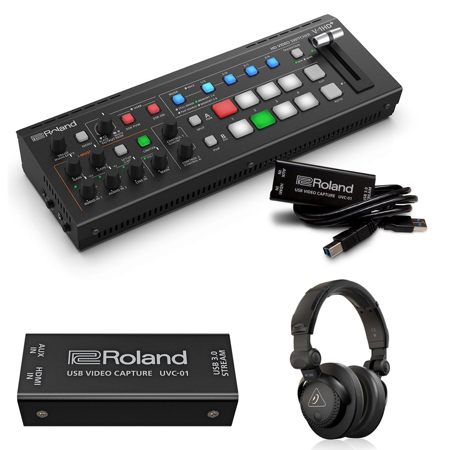 Roland V-1HD+ STR Encoder Bundle with UVC-01 Video Capture Device, Headphones