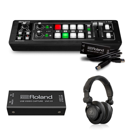 Roland V-1HD STR Encoder with Video Capture Device, Headphones
