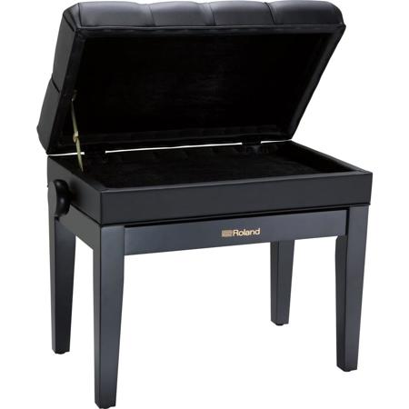 Roland RPB-500 Piano Bench with Cushioned Vinyl Seat and Storage Compartment, 19.29-23.23" Adjustable Height, Satin Black
