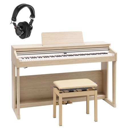 Roland RP701 88-Key SuperNATURAL Classic Digital Piano, with Bench & Stand, Light Oak Bundle with Studio Monitor Headphones