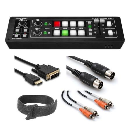 Roland V-1HD HD Video Switcher - Bundle With Op/Tech Strapeez Flash Computer Cable Hook & Loop, 5' MIDI to MIDI Cable Black, 2-RCA Male to 2-RCA Male Dual Cable 6.6', HDMI Male to DVI-D Male Cable 3'