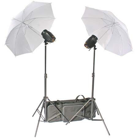RPS Studio 320 watt, 2 Monolight Portable Strobe Kit, with PC Cords, 2 Umbrellas, Stands, & Heavy Duty Nylon Case