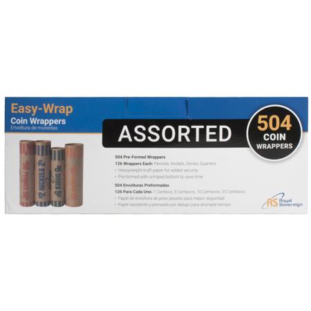 Royal Sovereign Preformed Kraft Paper Coin Wrappers, 504 Assortment Pack