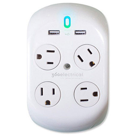 360 Electrical Revolve Plus Surge Protector with 4 Rotating Outlets, 2.4 Amp