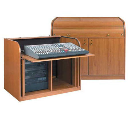 Raxxess Elite Roll Top Desk with Seating Cutout, Cherry